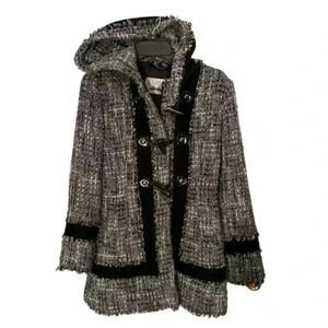 Women's size small grey guess wool blend toggle button and zip hooded pea coat